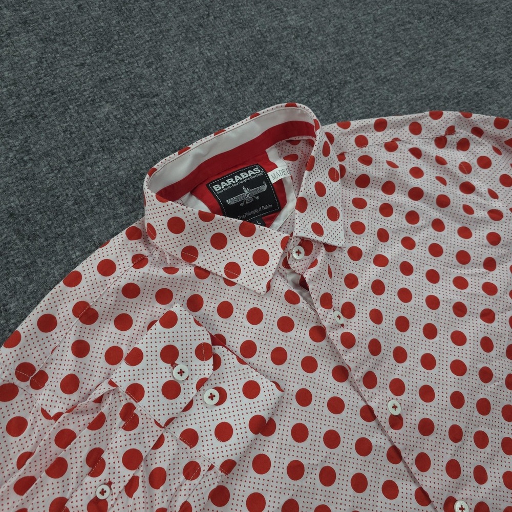 Barabas Shirt Mens Large White Red Polka Dot 100% Cotton Button Up Casual